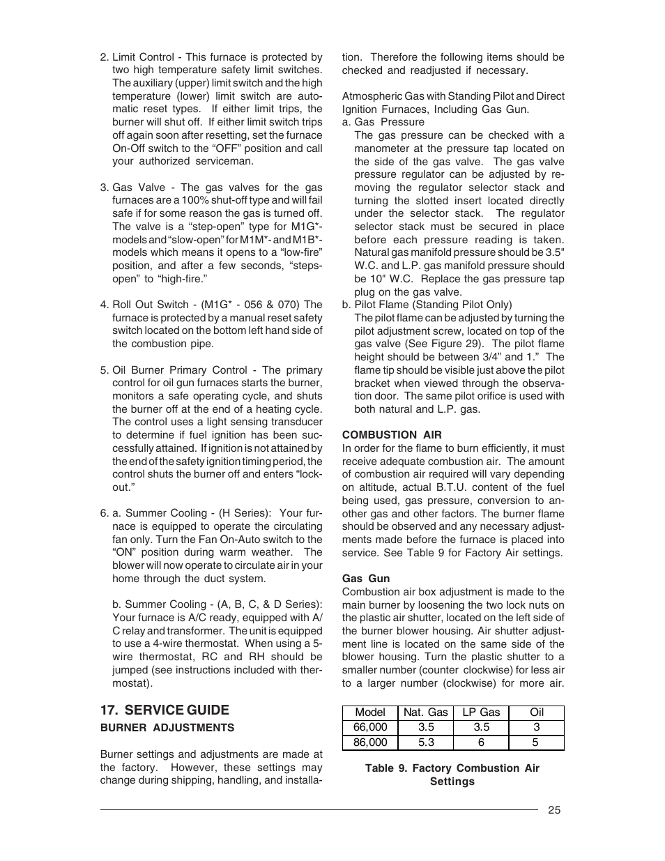 Service guide | Nordyne Forced Air Gas and Oil Furnace M1M User Manual | Page 25 / 40