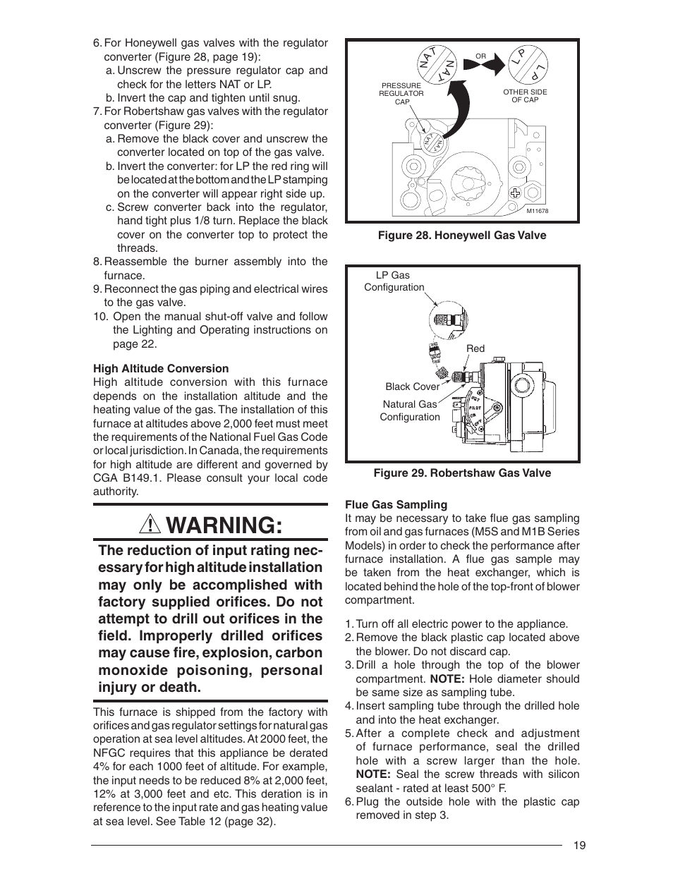 Warning | Nordyne Downflow Direct Vent Forced Air Gas Oil Furnaces SERIES M1B User Manual | Page 19 / 40