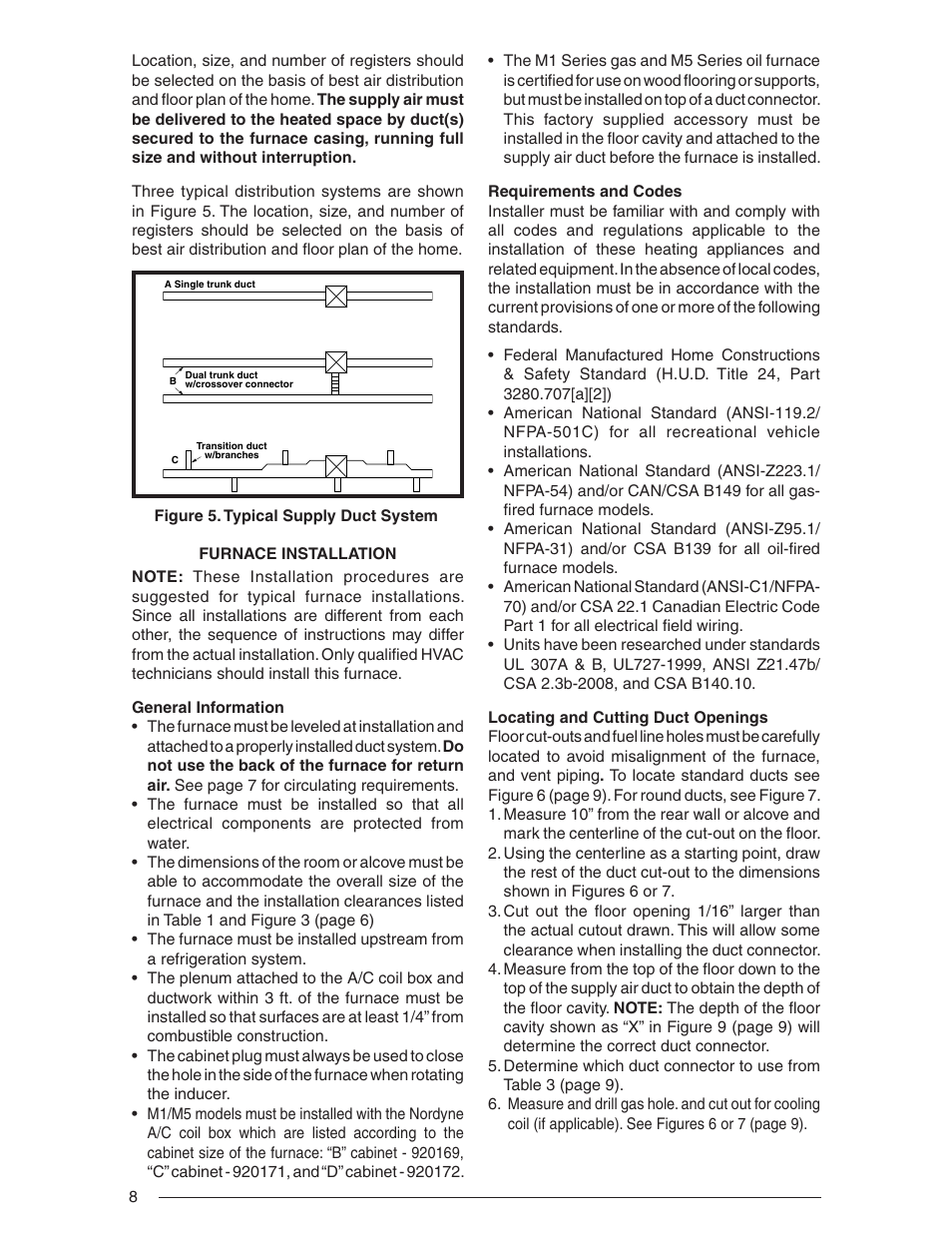 Nordyne Downflow Direct Vent Forced Air Gas Oil Furnaces SERIES M1B User Manual | Page 8 / 40