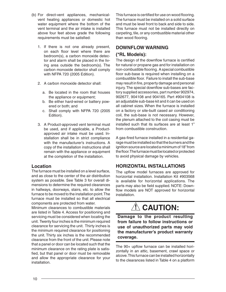 Caution | Nordyne RL 90+ User Manual | Page 10 / 40