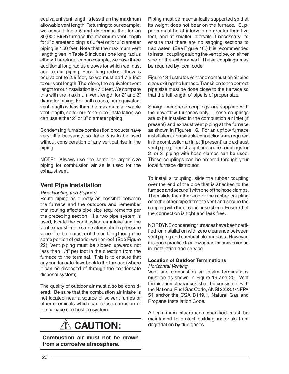 Caution | Nordyne RL 90+ User Manual | Page 20 / 40