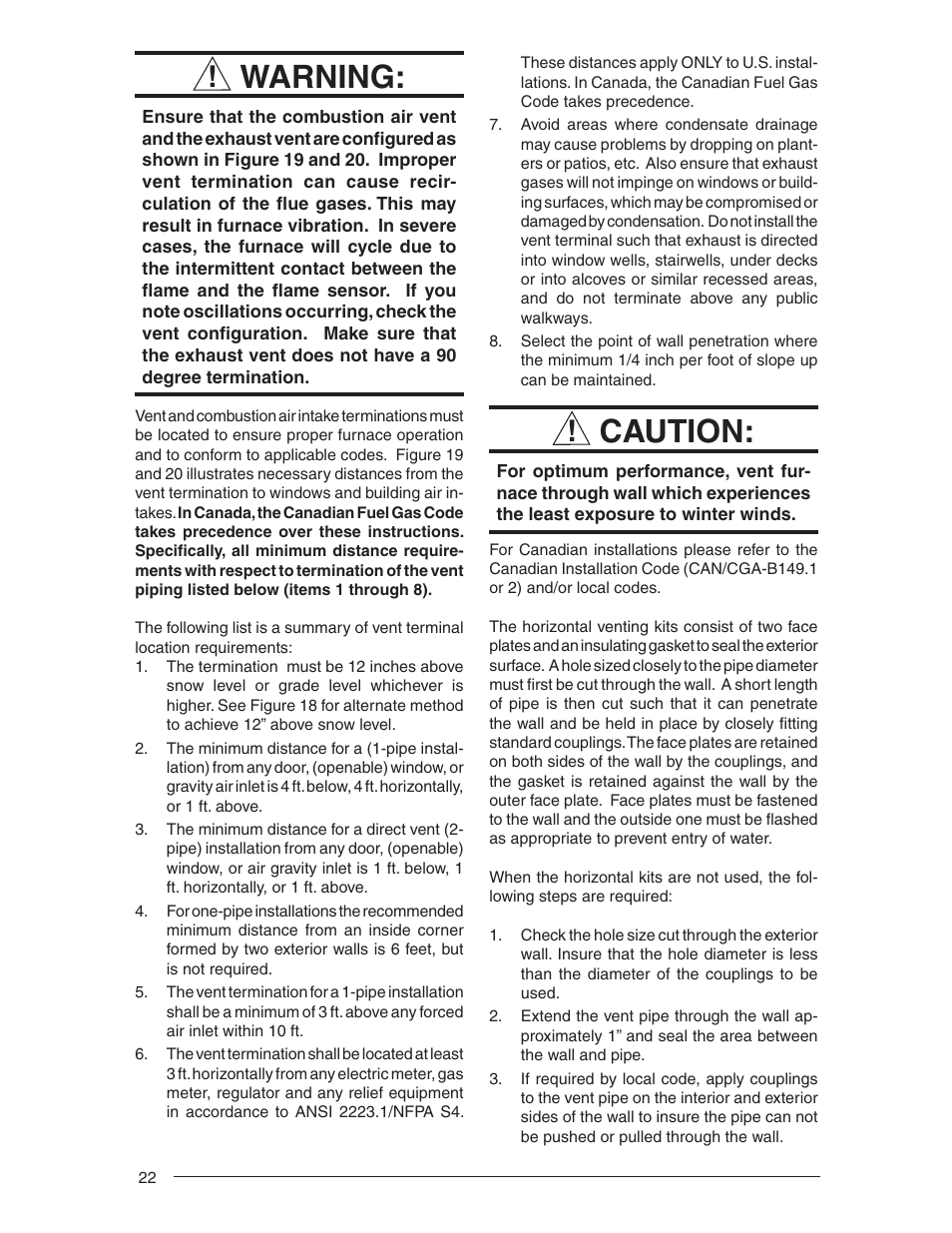 Warning, Caution | Nordyne RL 90+ User Manual | Page 22 / 40
