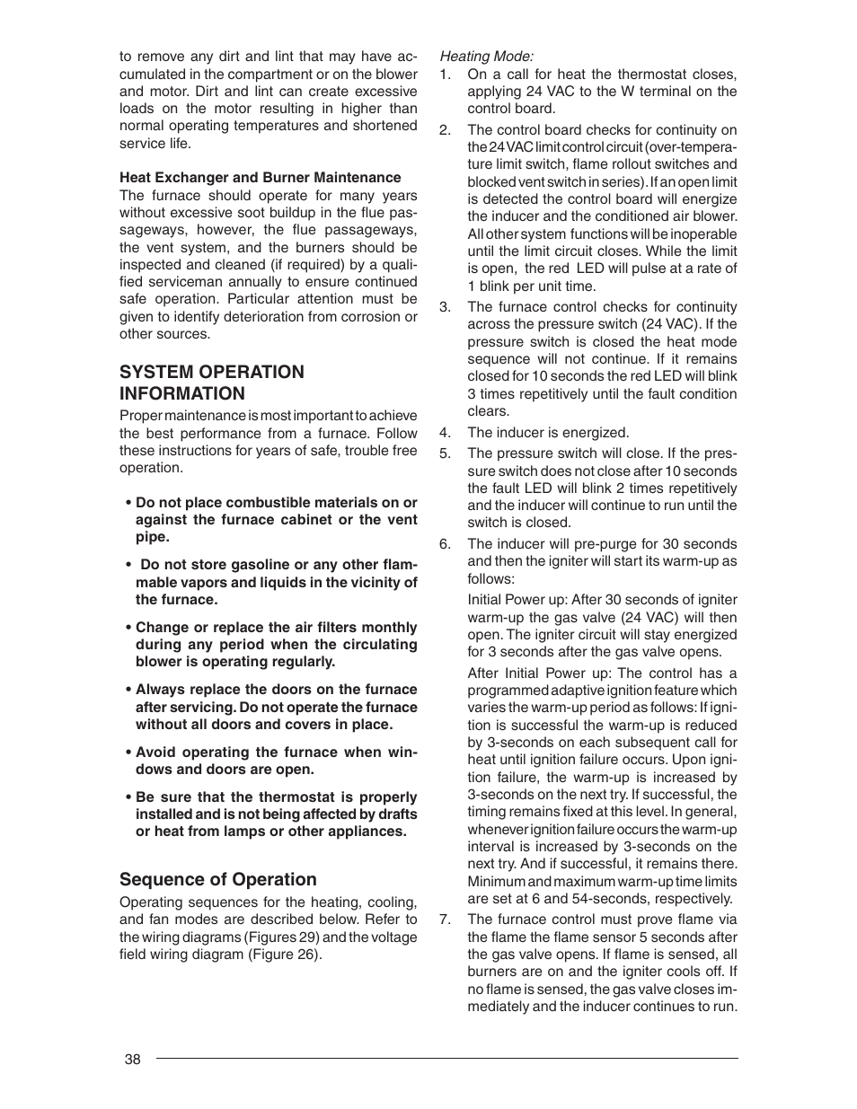 System operation information, Sequence of operation | Nordyne RL 90+ User Manual | Page 38 / 40