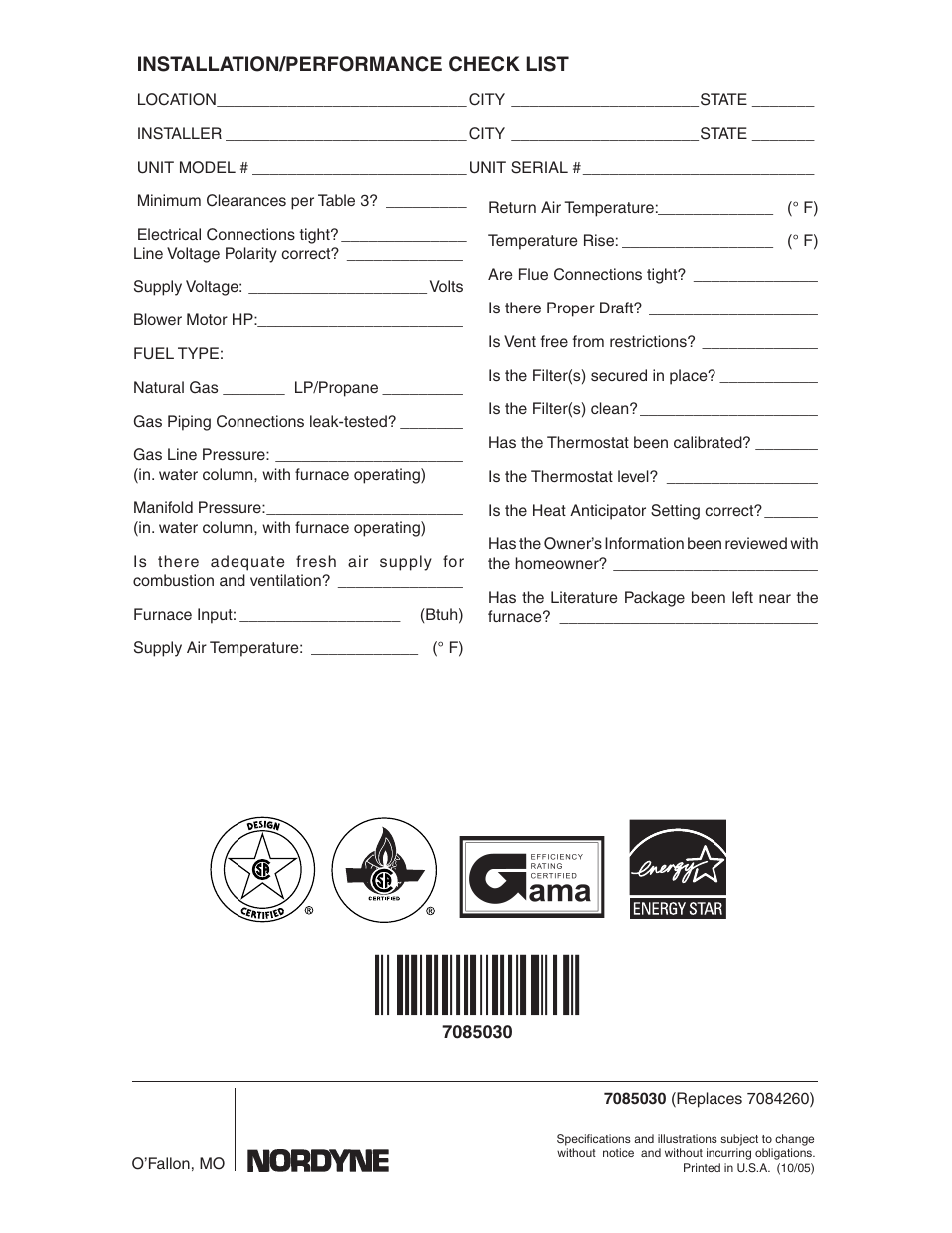 Nordyne RL 90+ User Manual | Page 40 / 40