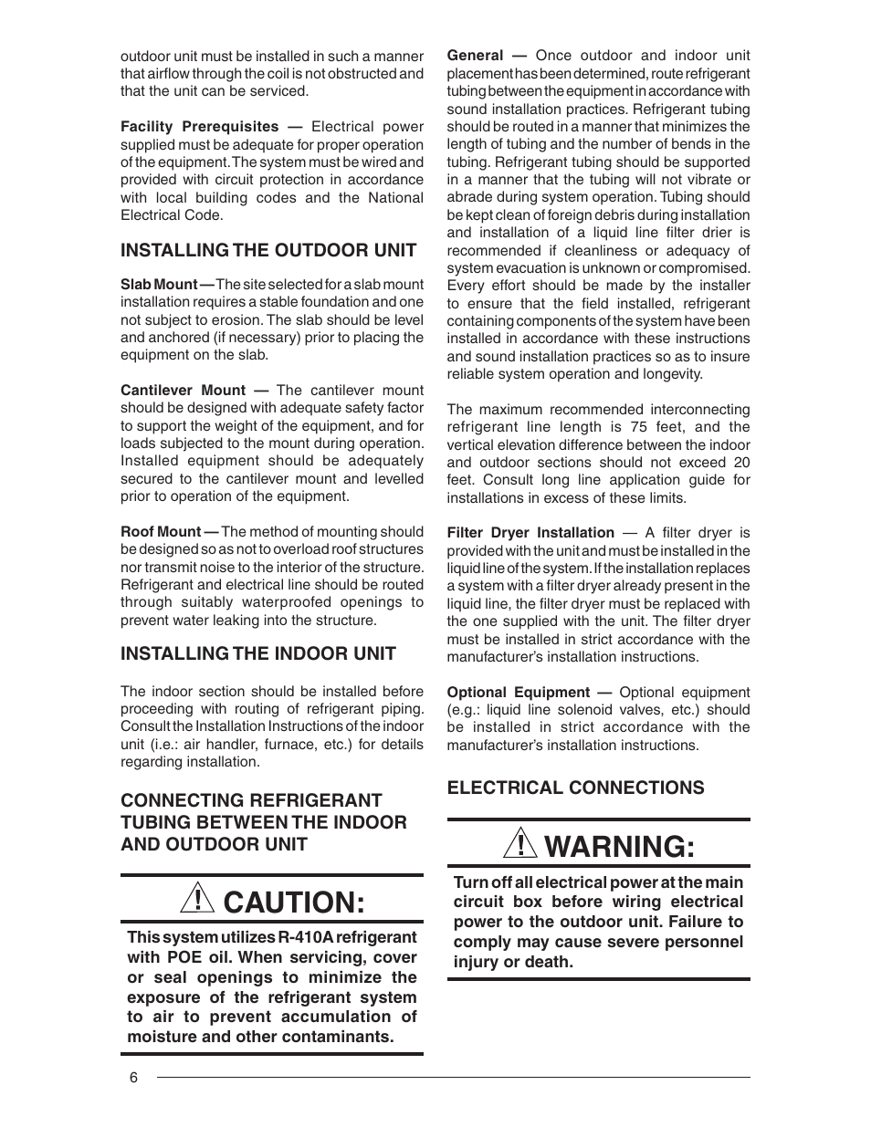 Caution, Warning | Nordyne R-410A User Manual | Page 6 / 24