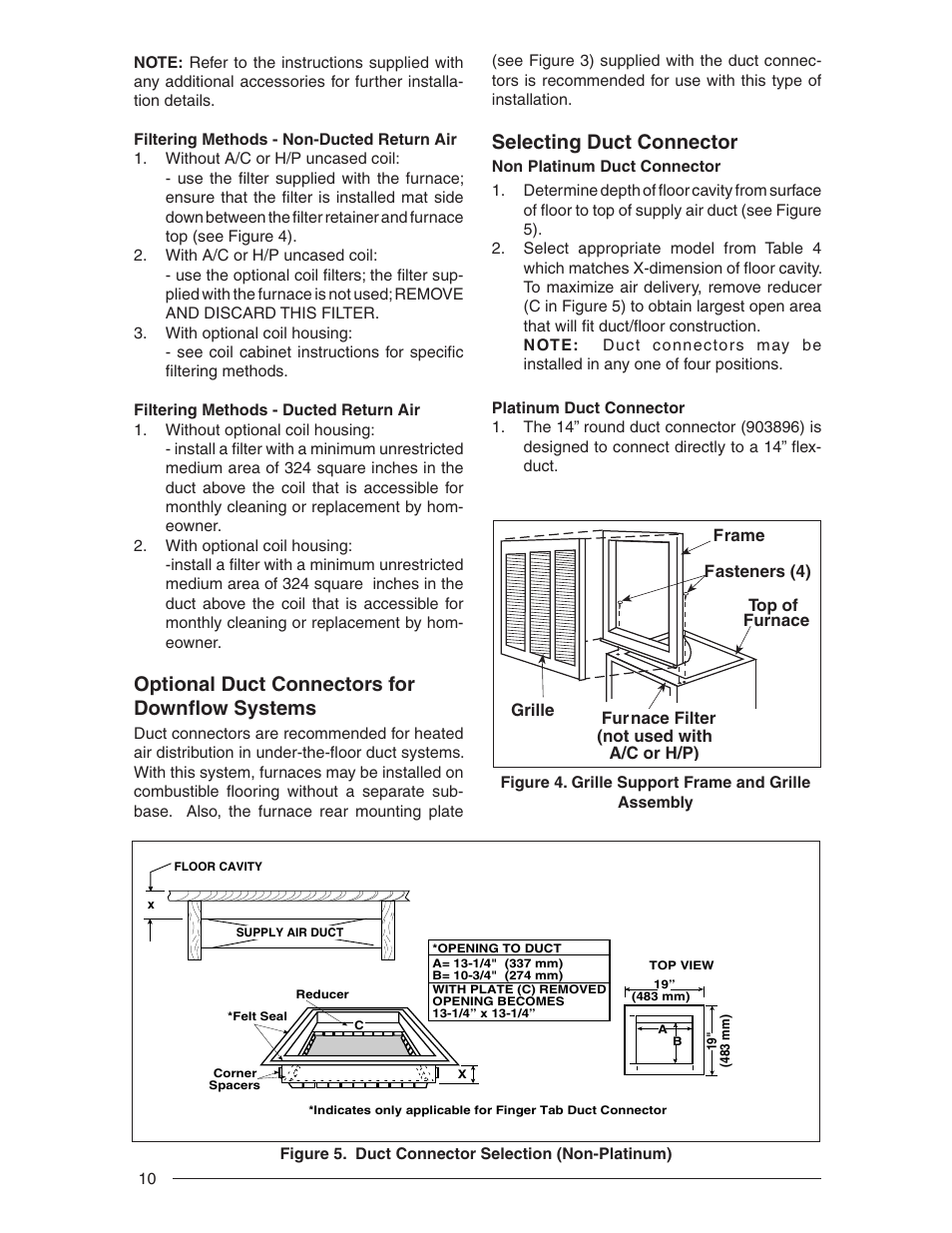 Optional duct connectors for downfl ow systems, Selecting duct connector | Nordyne E3 Series User Manual | Page 10 / 32