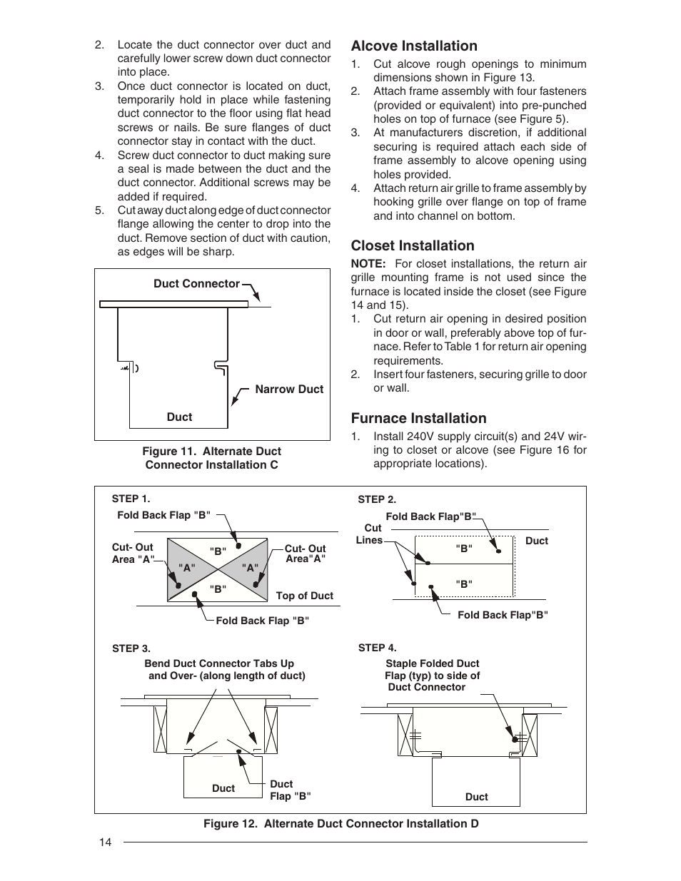 Alcove installation, Closet installation, Furnace installation | Nordyne E3 Series User Manual | Page 14 / 32