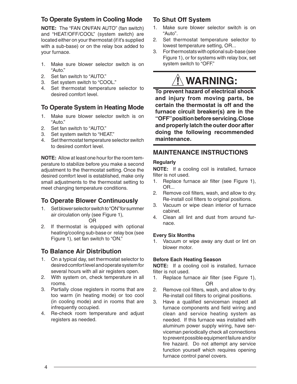 Warning | Nordyne E3 Series User Manual | Page 4 / 32