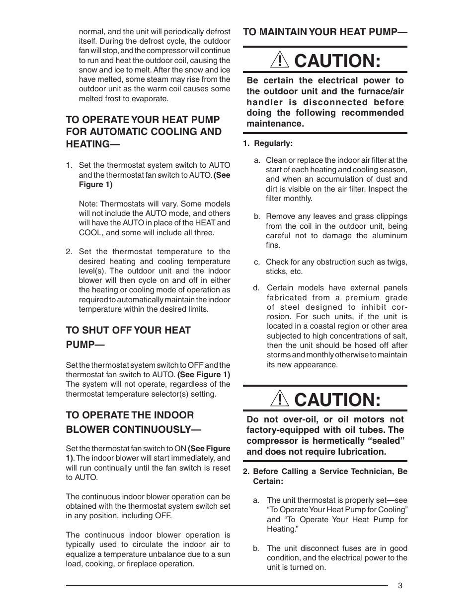 Caution | Nordyne Outdoor Heat Pump T3BN User Manual | Page 3 / 16