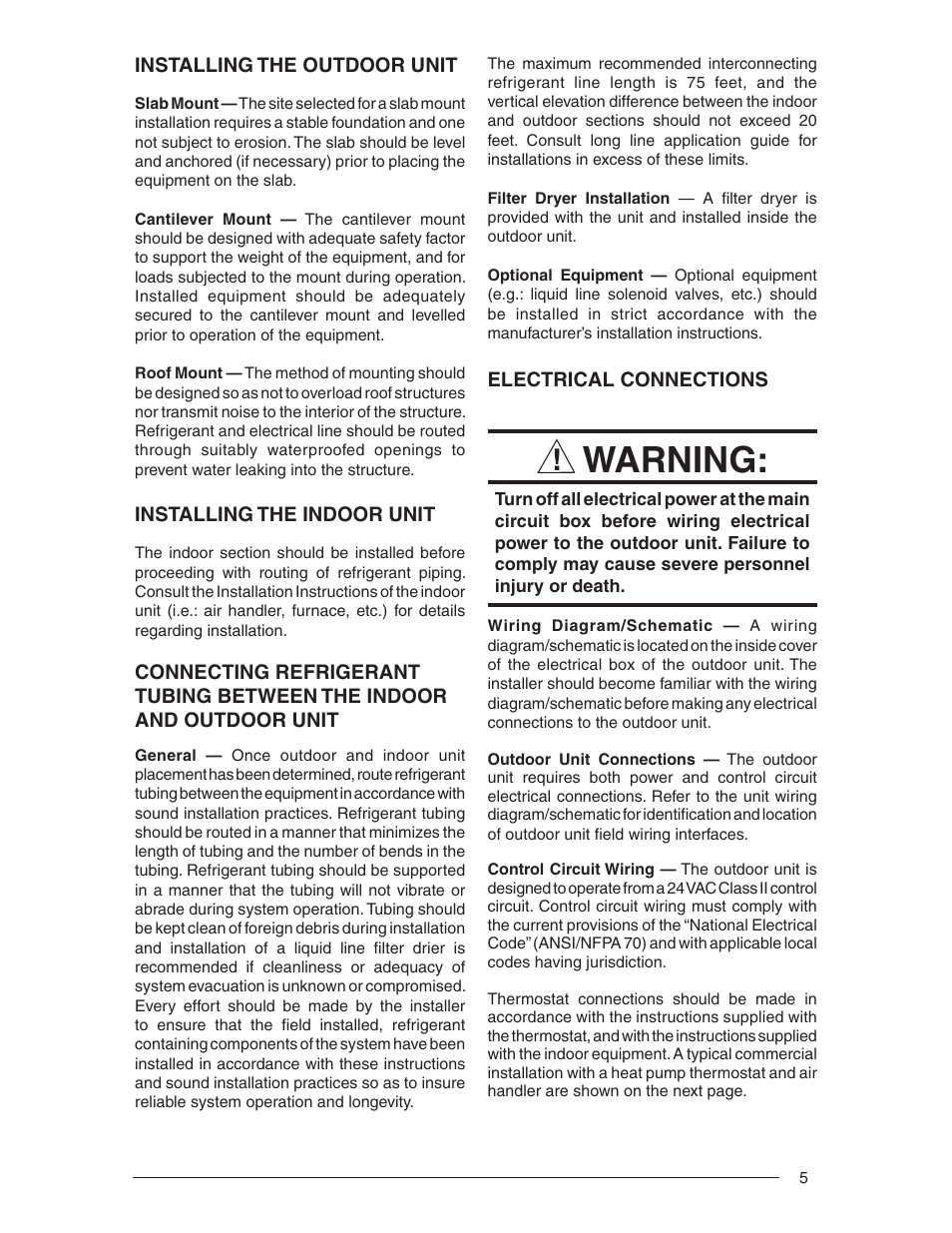 Warning | Nordyne Outdoor Heat Pump T3BN User Manual | Page 5 / 16