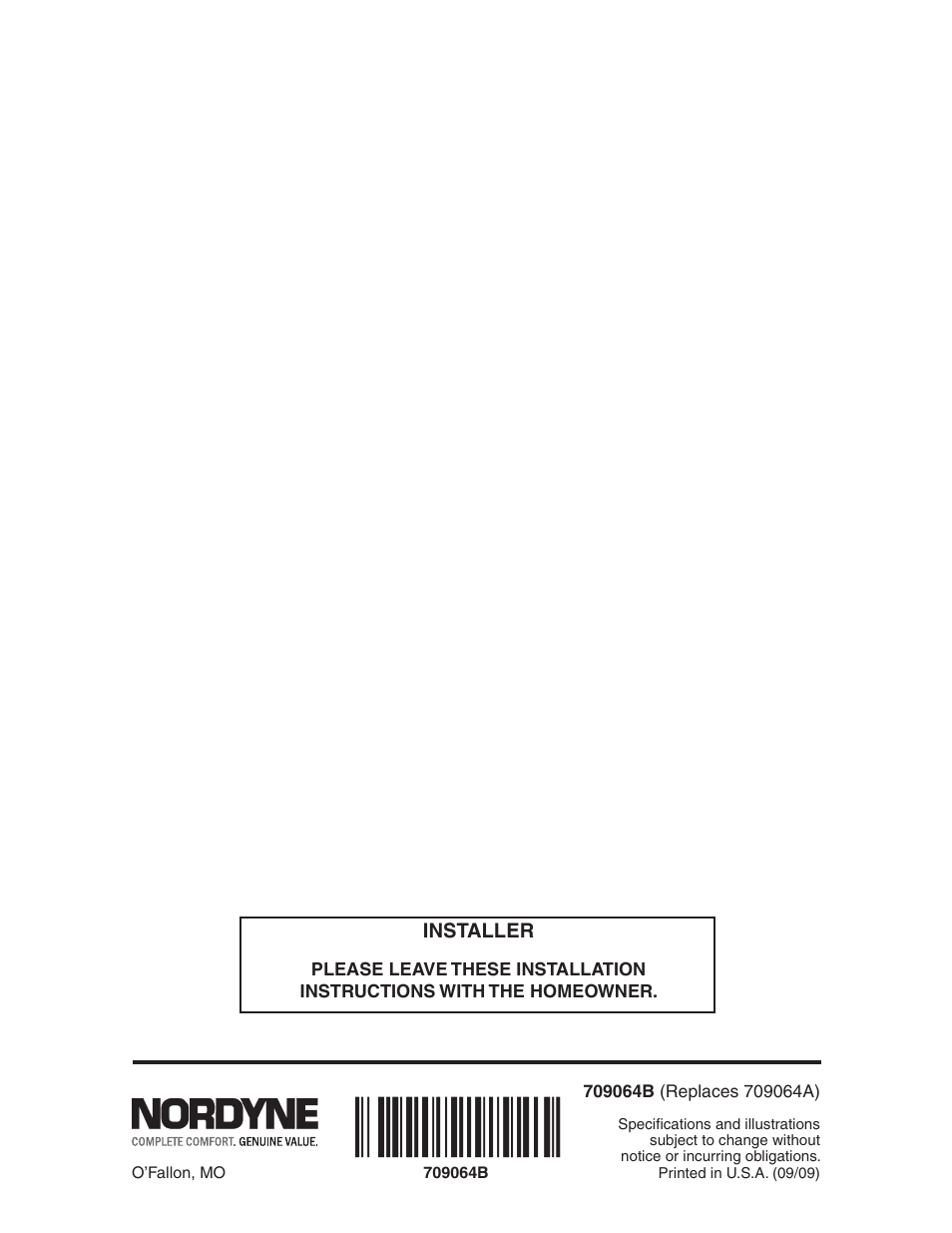 Nordyne Single Package Heat Pump R-410A User Manual | Page 20 / 20