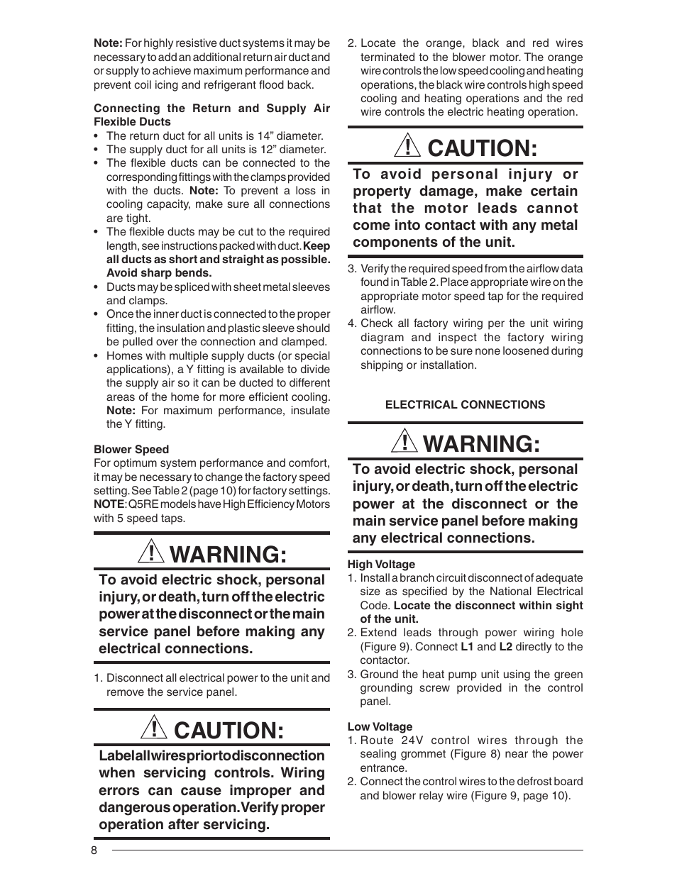 Warning, Caution | Nordyne Single Package Heat Pump R-410A User Manual | Page 8 / 20