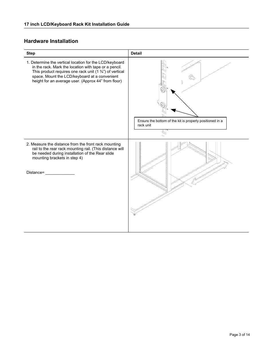 Hardware installation | Neuro Logic Systems NLS 1U Server Console RFT-17 User Manual | Page 3 / 14