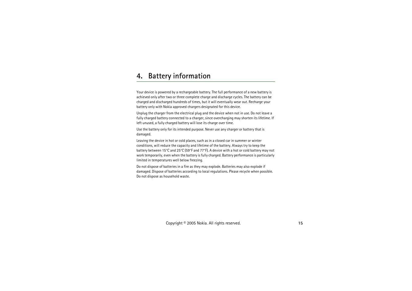 Battery information | Nokia HS-56W User Manual | Page 15 / 16