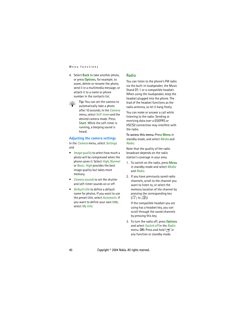 Radio | Nokia 3200 User Manual | Page 51 / 73