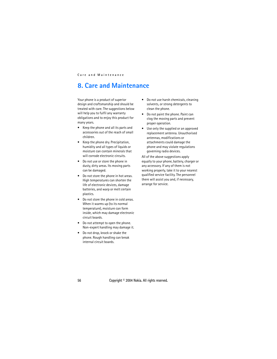 Care and maintenance | Nokia 3200 User Manual | Page 67 / 73