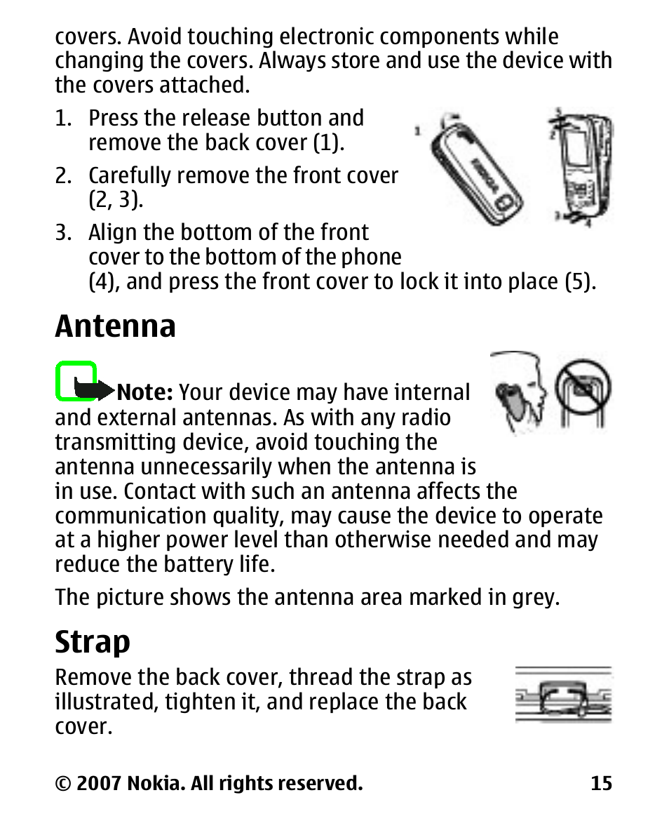 Antenna, Strap | Nokia 2600 User Manual | Page 16 / 66