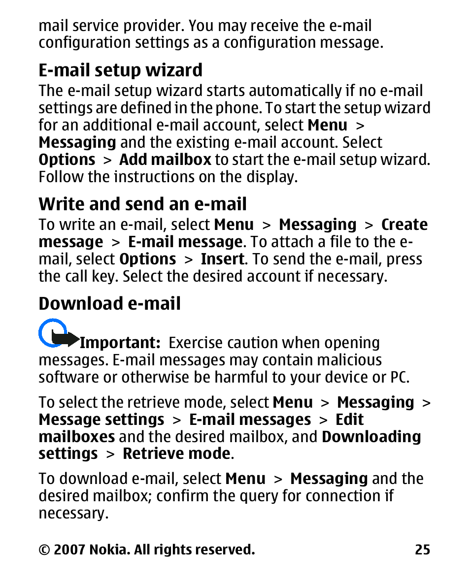 E-mail setup wizard, Write and send an e-mail, Download e-mail | E-mail setup, Wizard, Mail, Write and send an | Nokia 2600 User Manual | Page 26 / 66