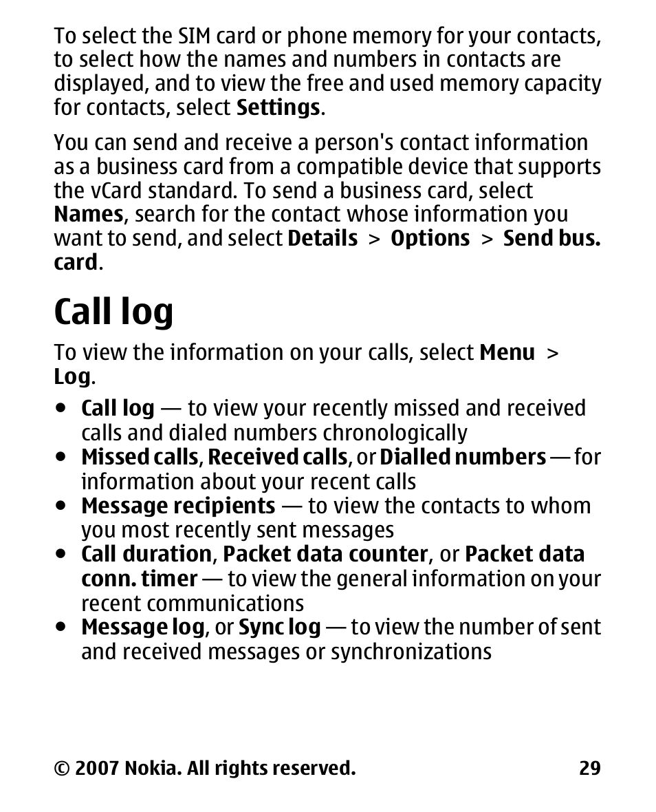 Call log | Nokia 2600 User Manual | Page 30 / 66