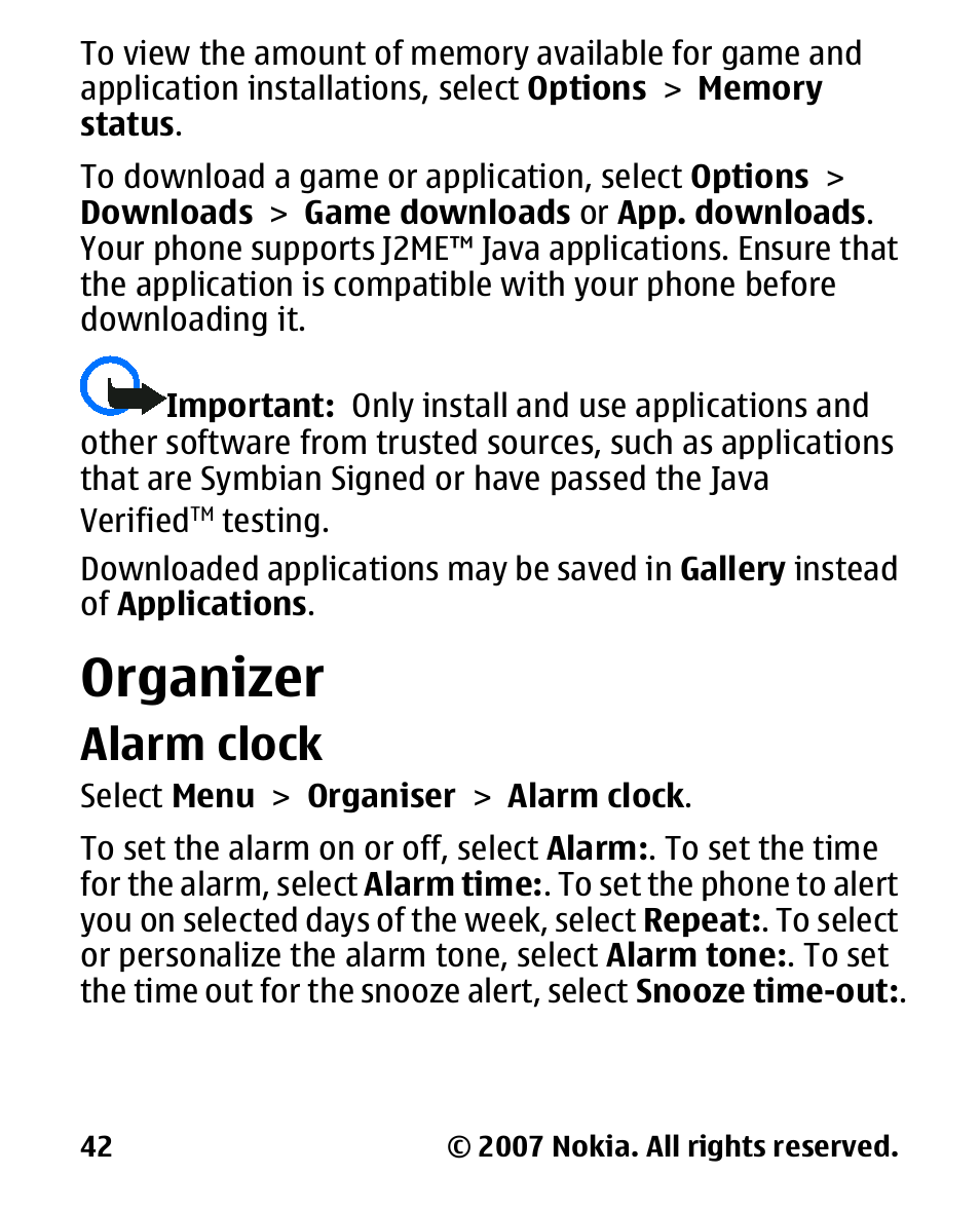 Organizer, Alarm clock | Nokia 2600 User Manual | Page 43 / 66