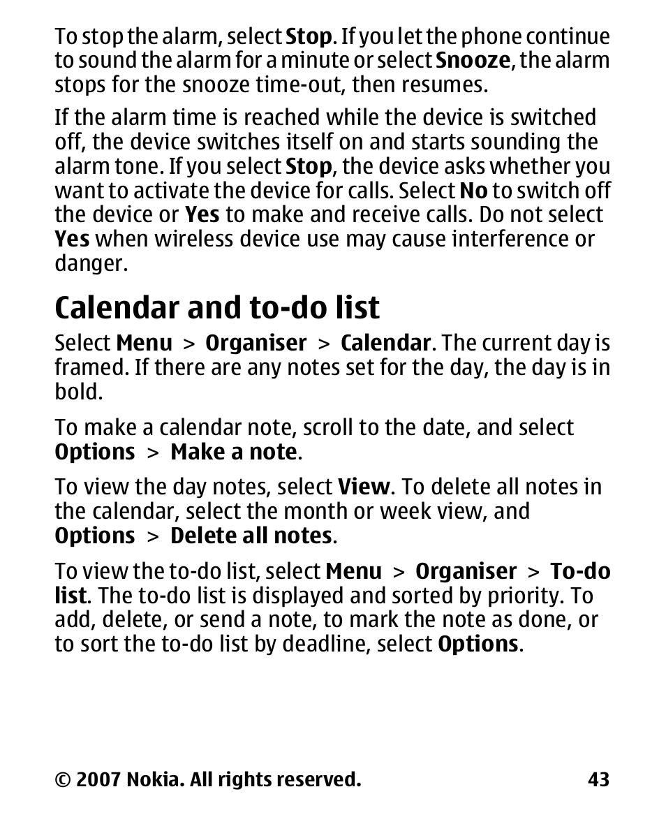 Calendar and to-do list, Calendar and to-do, List | Nokia 2600 User Manual | Page 44 / 66