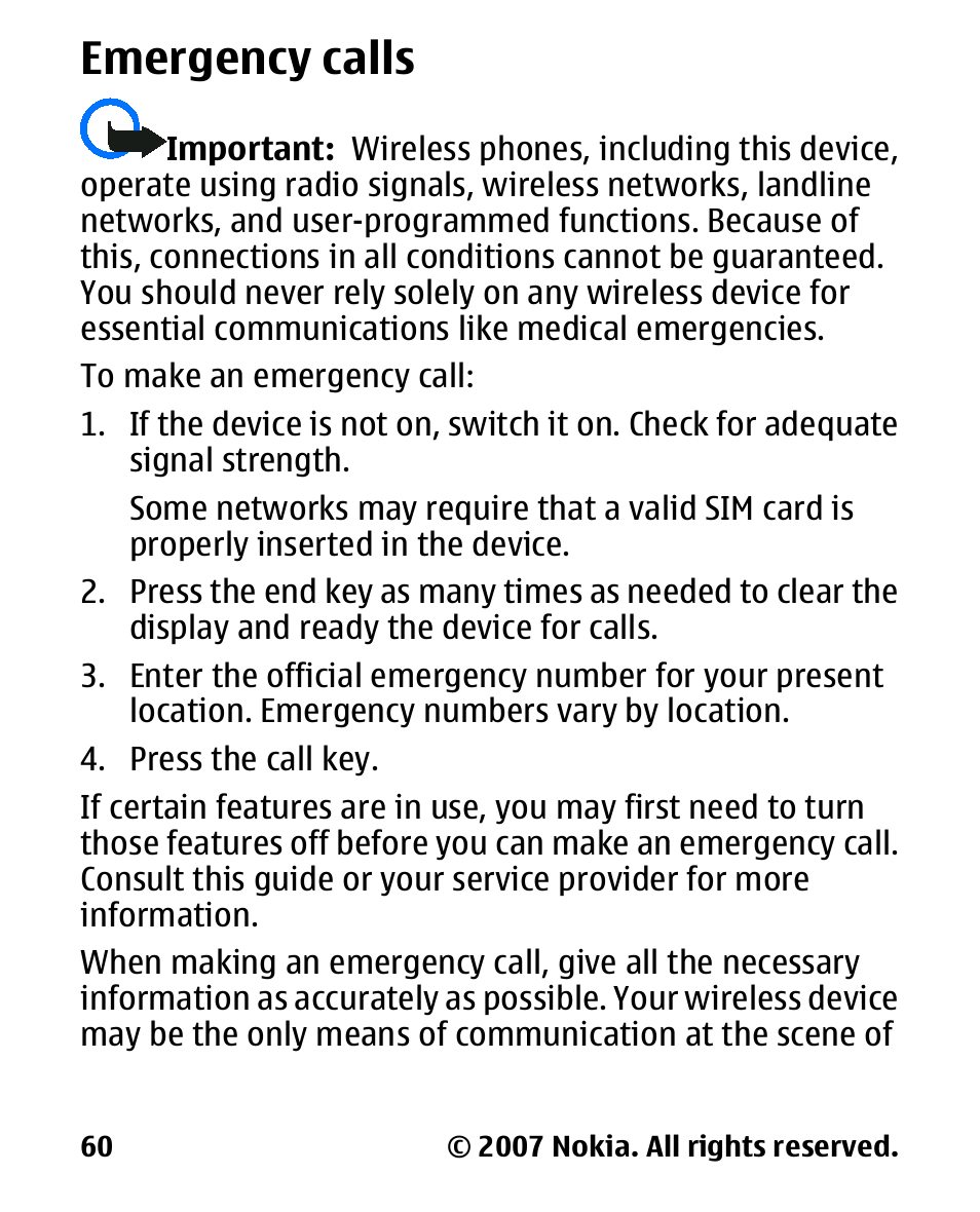 Emergency calls | Nokia 2600 User Manual | Page 61 / 66