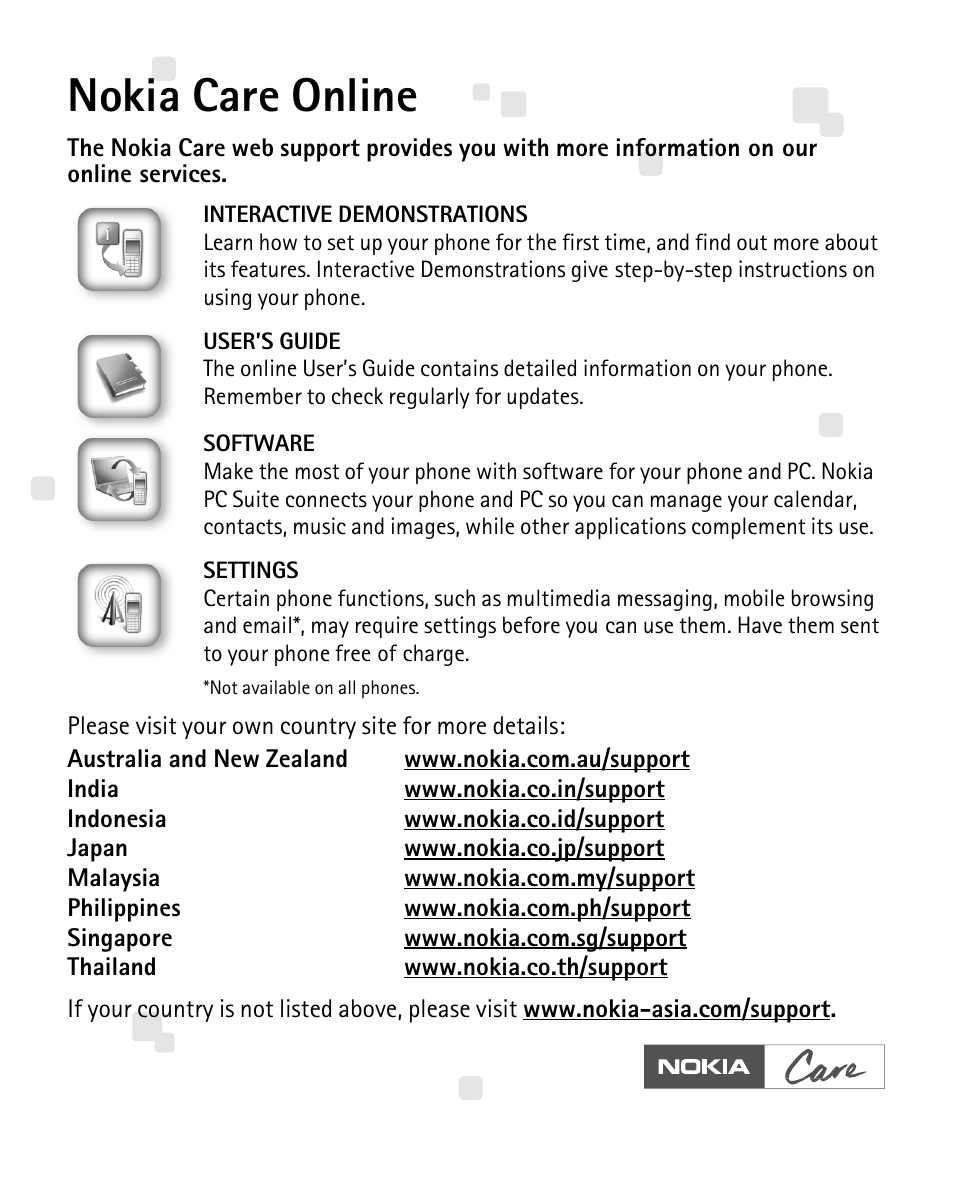 Nokia care online | Nokia 2600 User Manual | Page 66 / 66