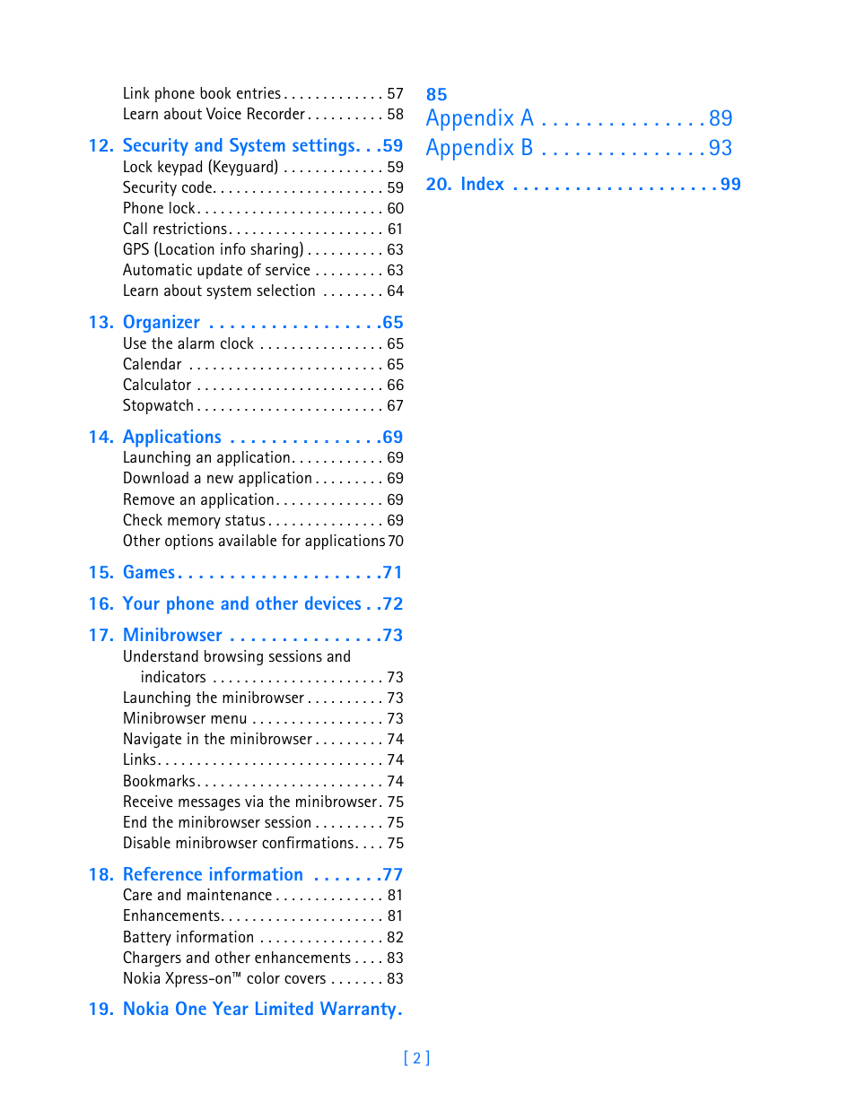 Appendix a appendix b | Nokia 3587i User Manual | Page 5 / 107