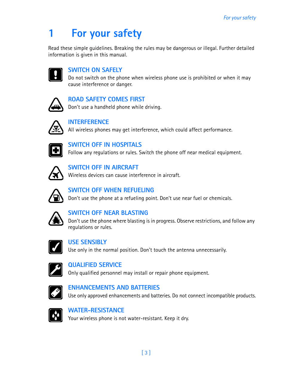1 for your safety, For your safety, 1for your safety | Nokia 3587i User Manual | Page 6 / 107