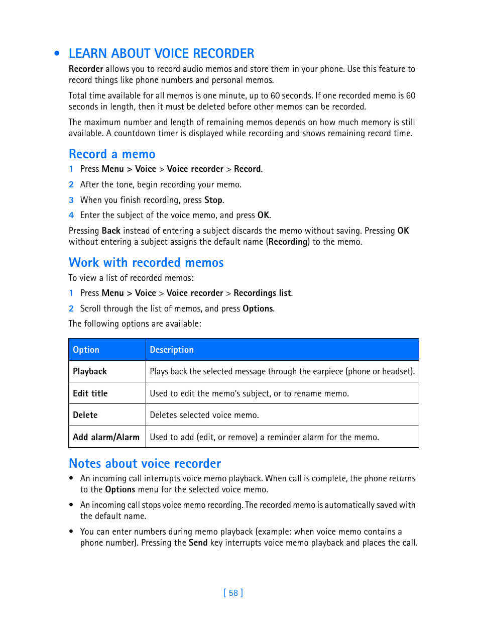 Learn about voice recorder | Nokia 3587i User Manual | Page 61 / 107