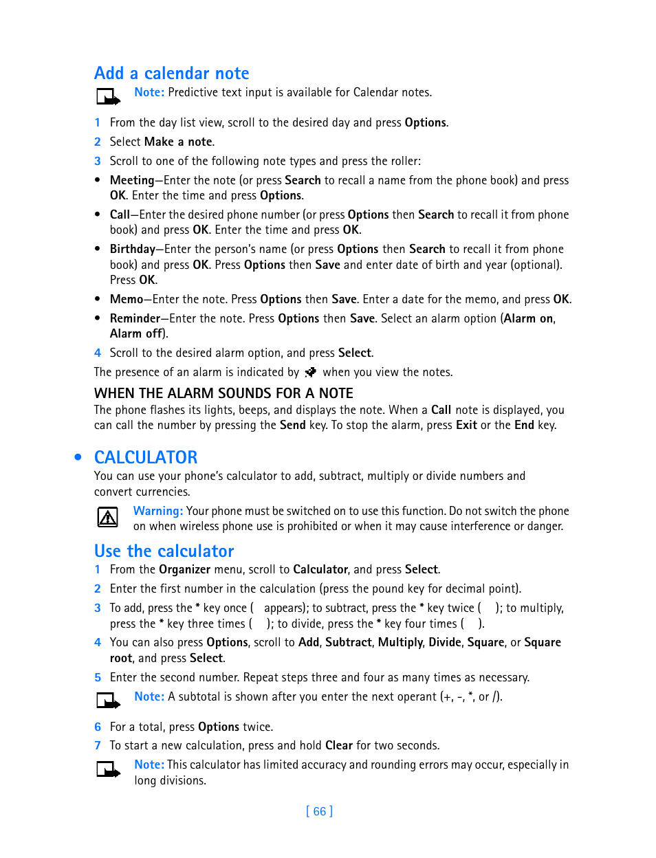 Calculator, Use the calculator | Nokia 3587i User Manual | Page 69 / 107