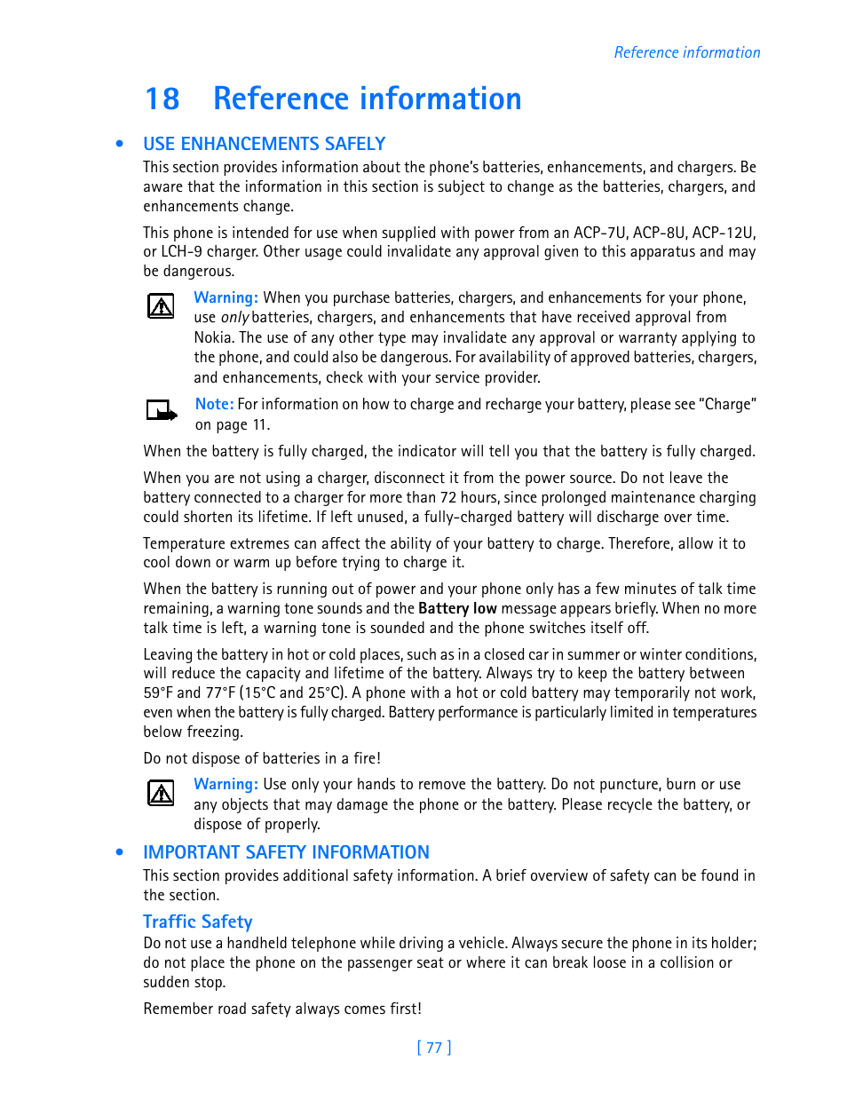 18 reference information, Reference information | Nokia 3587i User Manual | Page 80 / 107