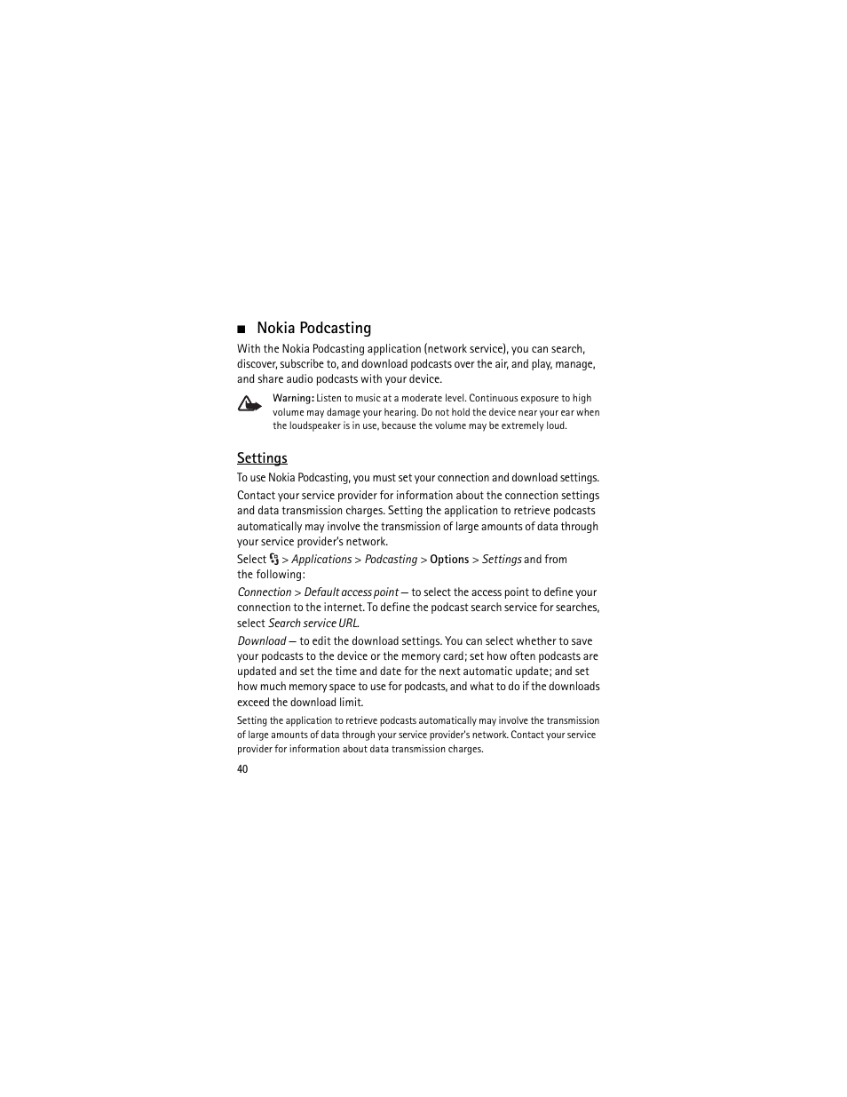 Nokia podcasting | Nokia XPRESSMUSIC 5320 User Manual | Page 41 / 217