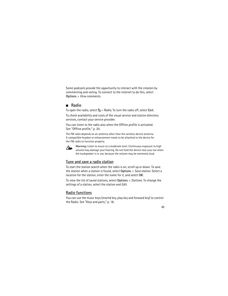 Radio | Nokia XPRESSMUSIC 5320 User Manual | Page 44 / 217