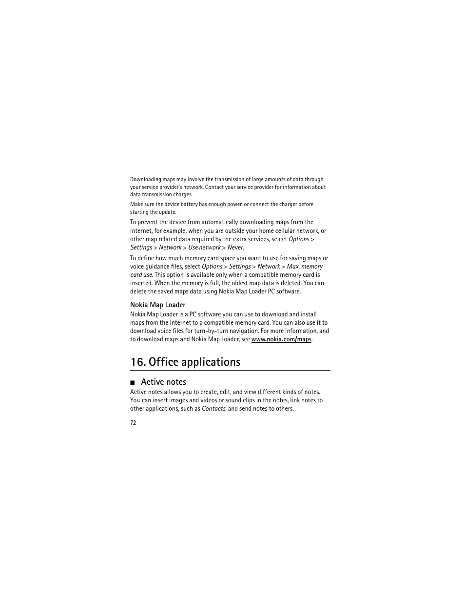 Office applications, Active notes | Nokia XPRESSMUSIC 5320 User Manual | Page 73 / 217