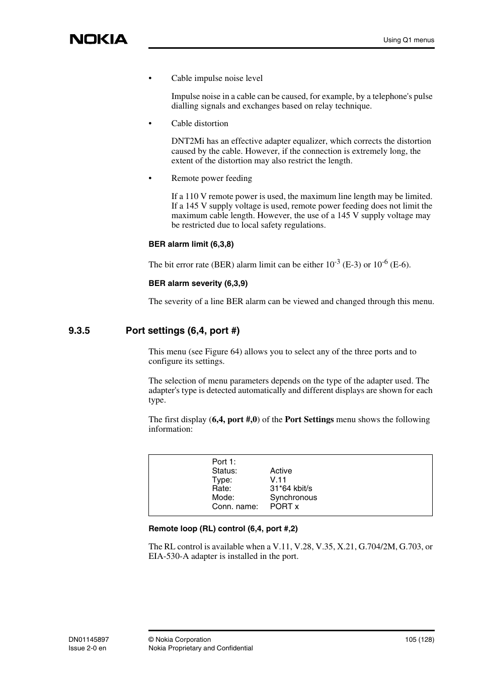 5 port settings (6,4, port #), Port settings (6,4, port #) | Nokia DNT2Mi sp/mp User Manual | Page 105 / 128