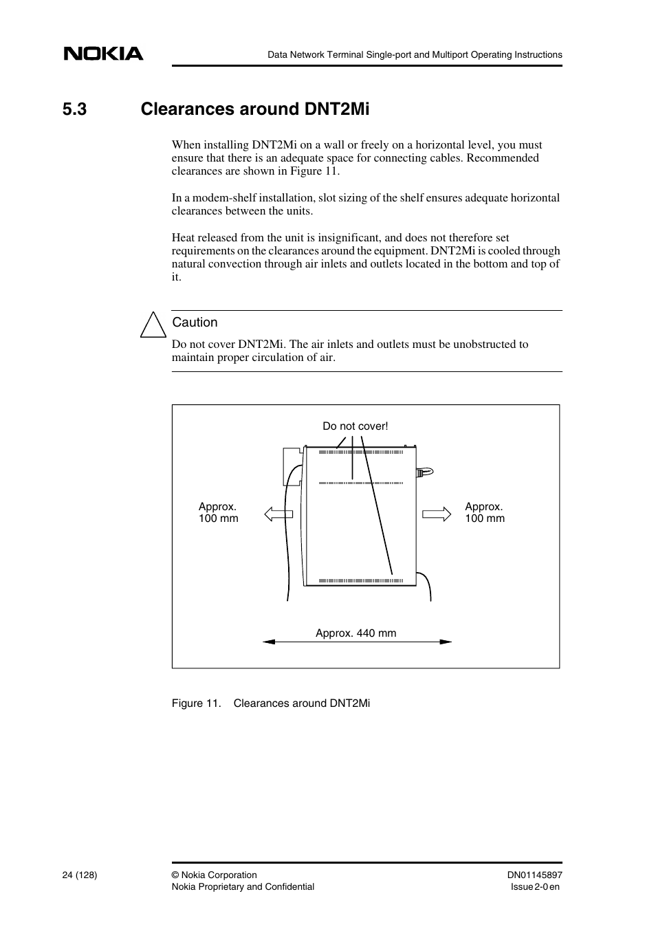 3 clearances around dnt2mi, Clearances around dnt2mi | Nokia DNT2Mi sp/mp User Manual | Page 24 / 128