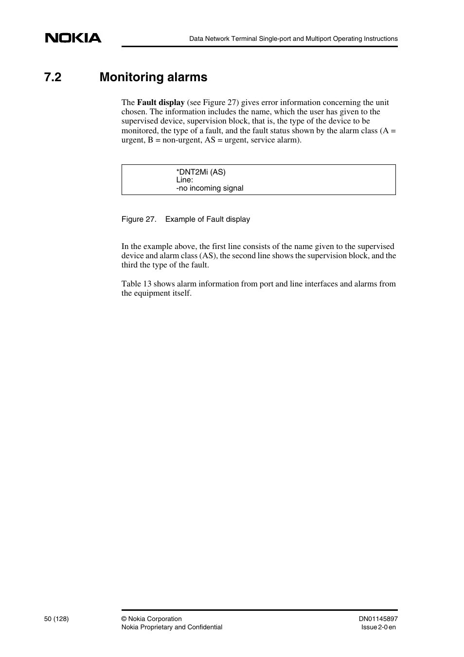2 monitoring alarms, Monitoring alarms | Nokia DNT2Mi sp/mp User Manual | Page 50 / 128
