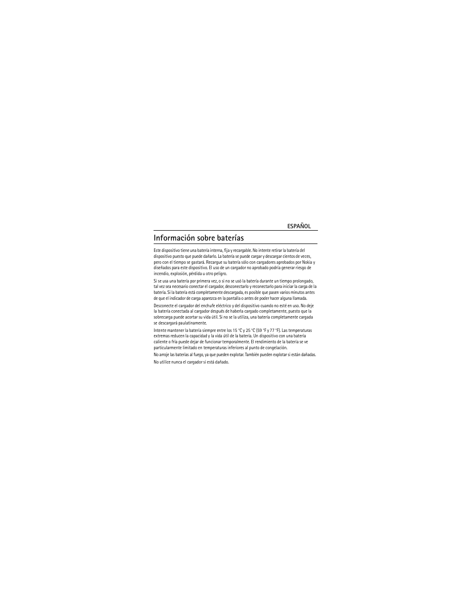 Información sobre baterías | Nokia BLUETOOTH HEADSET BH-212 User Manual | Page 20 / 48