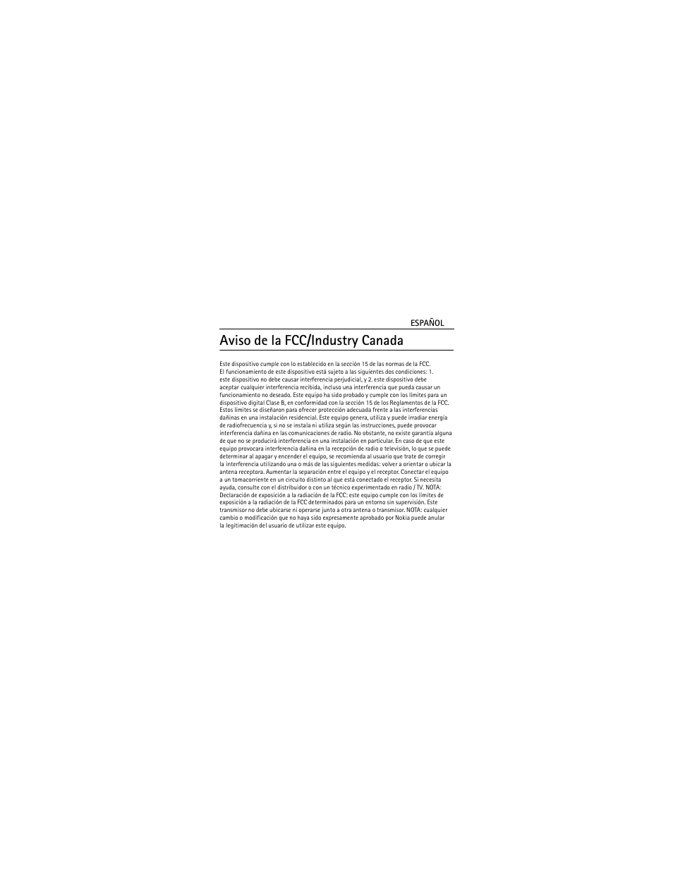 Aviso de la fcc/industry canada | Nokia BLUETOOTH HEADSET BH-212 User Manual | Page 23 / 48
