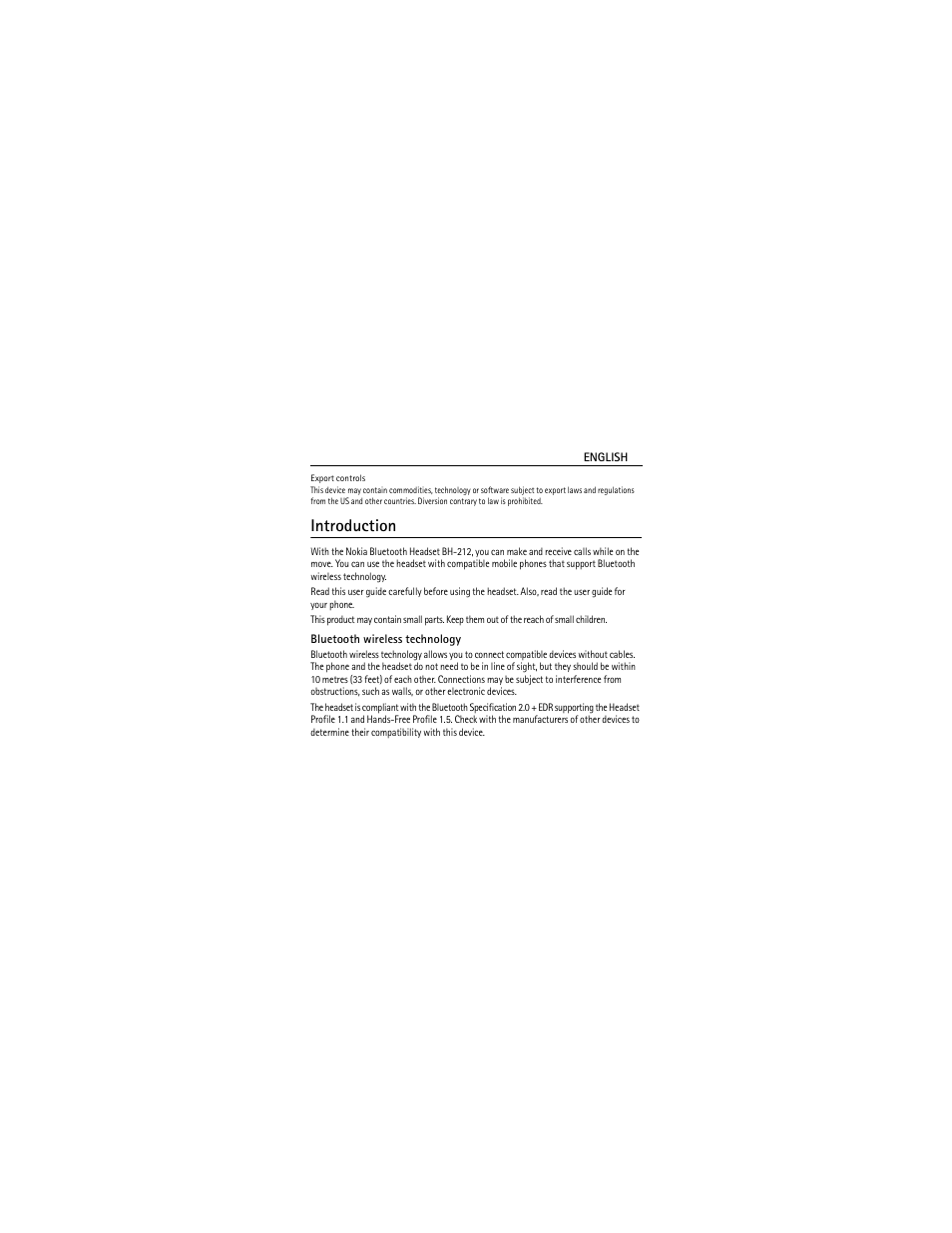 Introduction, Bluetooth wireless technology | Nokia BLUETOOTH HEADSET BH-212 User Manual | Page 3 / 48