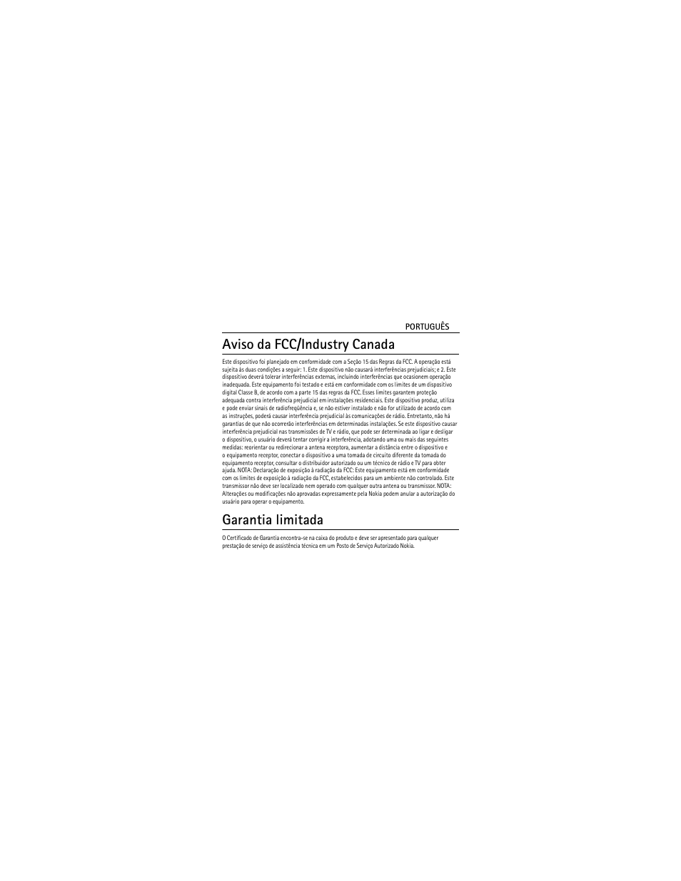 Aviso da fcc/industry canada, Garantia limitada | Nokia BLUETOOTH HEADSET BH-212 User Manual | Page 36 / 48