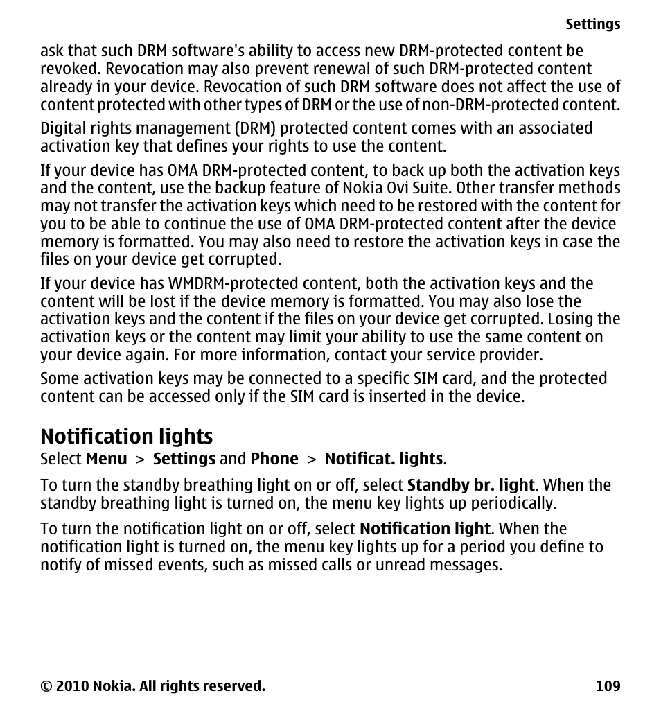 Notification lights | Nokia 5228 User Manual | Page 109 / 129