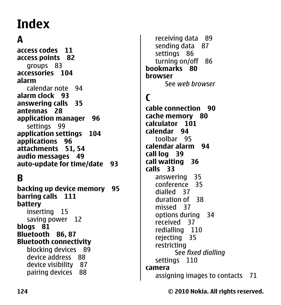 Index | Nokia 5228 User Manual | Page 124 / 129