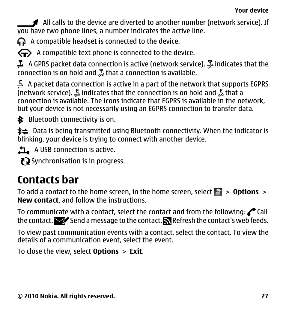 Contacts bar | Nokia 5228 User Manual | Page 27 / 129