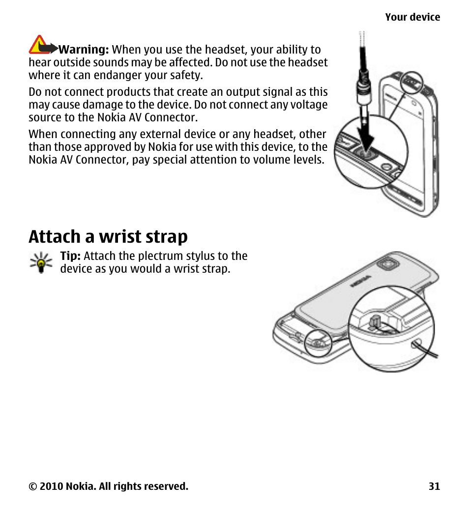 Attach a wrist strap | Nokia 5228 User Manual | Page 31 / 129