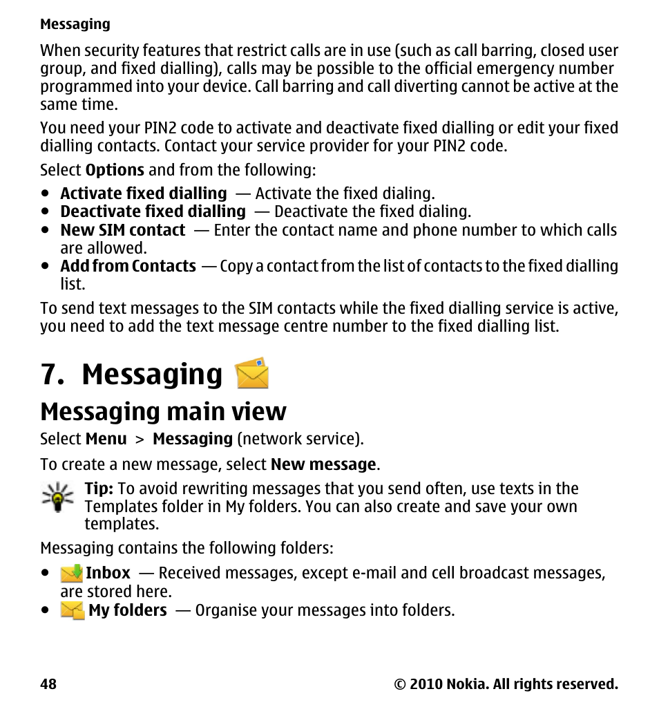Messaging, Messaging main view | Nokia 5228 User Manual | Page 48 / 129