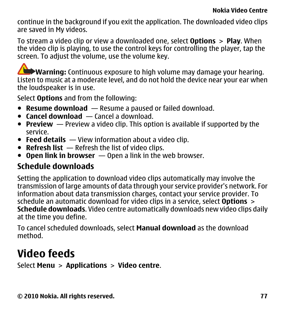 Video feeds | Nokia 5228 User Manual | Page 77 / 129