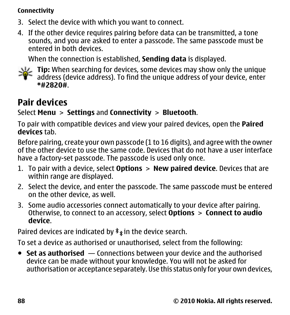 Pair devices | Nokia 5228 User Manual | Page 88 / 129