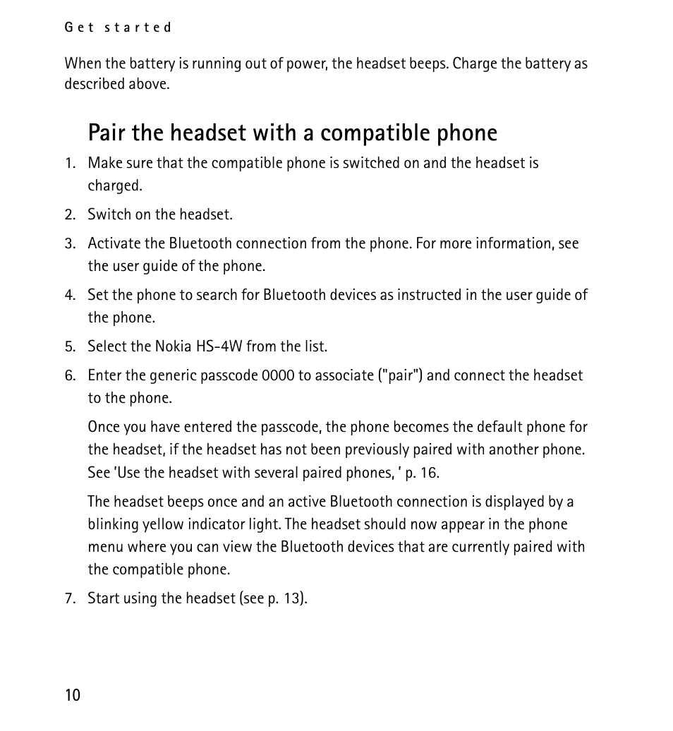 Pair the headset with a compatible phone | Nokia 9232254 User Manual | Page 10 / 86